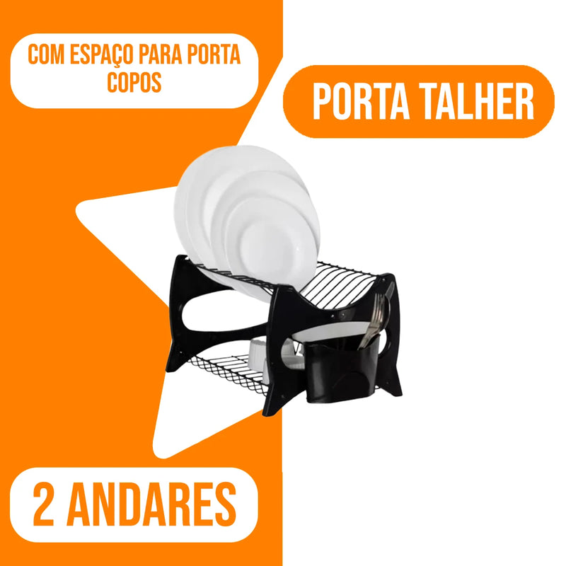 Escorredor de Pratos de Cozinha Copo Duplo Porta de Talheres Verona Steel Metaltru