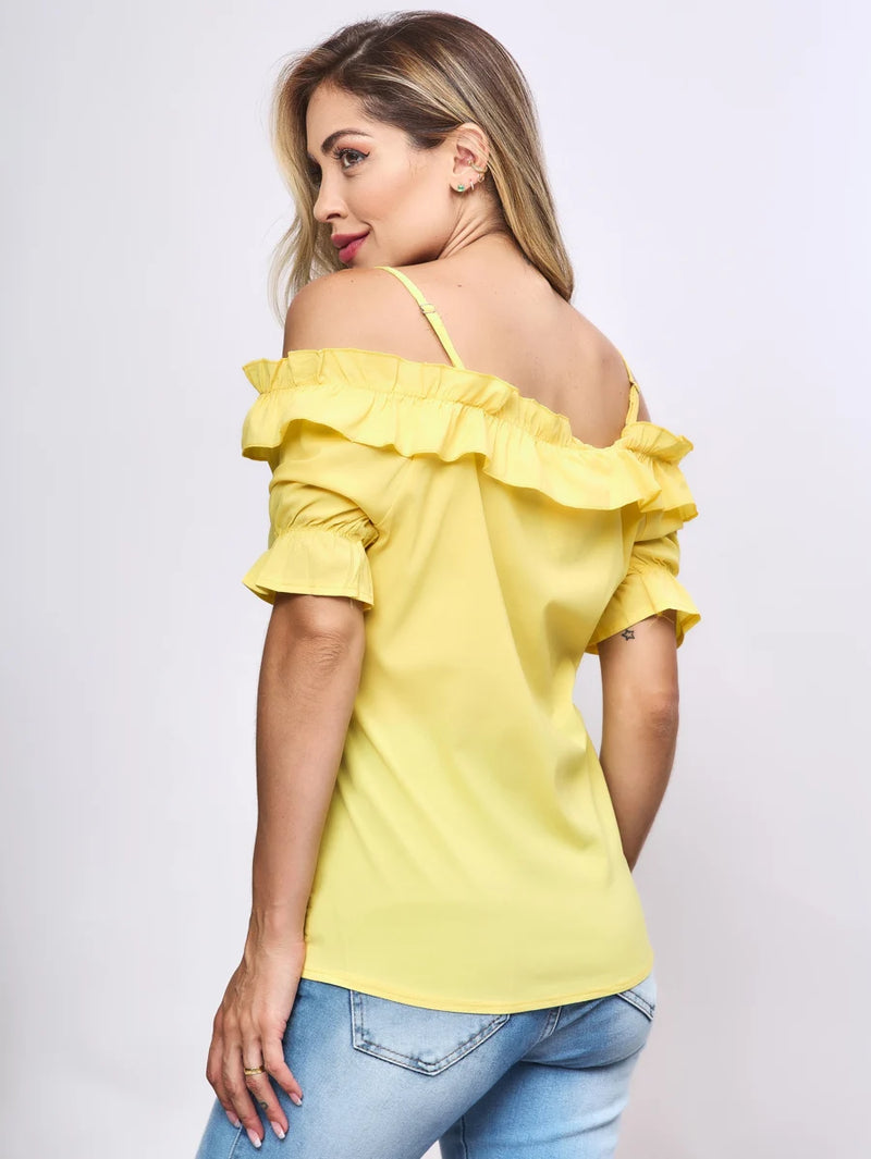 Blusa Feminina de Manga Curta Florida: Elegância e Versatilidade em um Design Sofisticado e Suave - Envio Rápido para Todo o Brasil