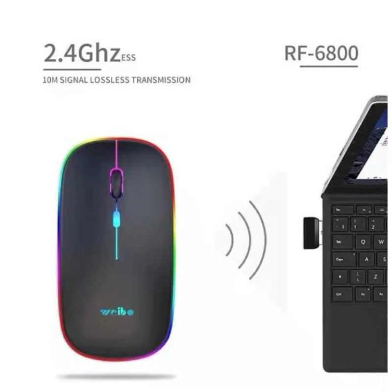 Mouse Sem Fio Optico Silencioso Ergonômico Recarregável Led RGB USB Wirelless 2.4ghz