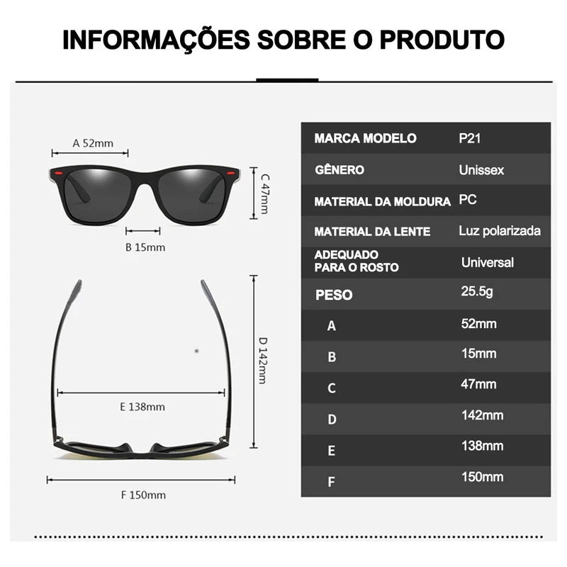 Óculos De Sol Polarizados Quadrados Anti Reflexo Óculos De Viagem Pesca Equitação Óculos Uv400 Moda Clássica Homens E Mulheres