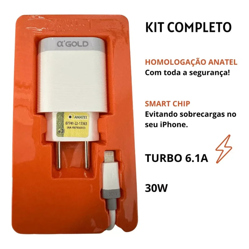 Carregador Turbo V8 PD 30W - Tipo C - Compatível iPhone, Samsung, Xiaomi, Motorola...