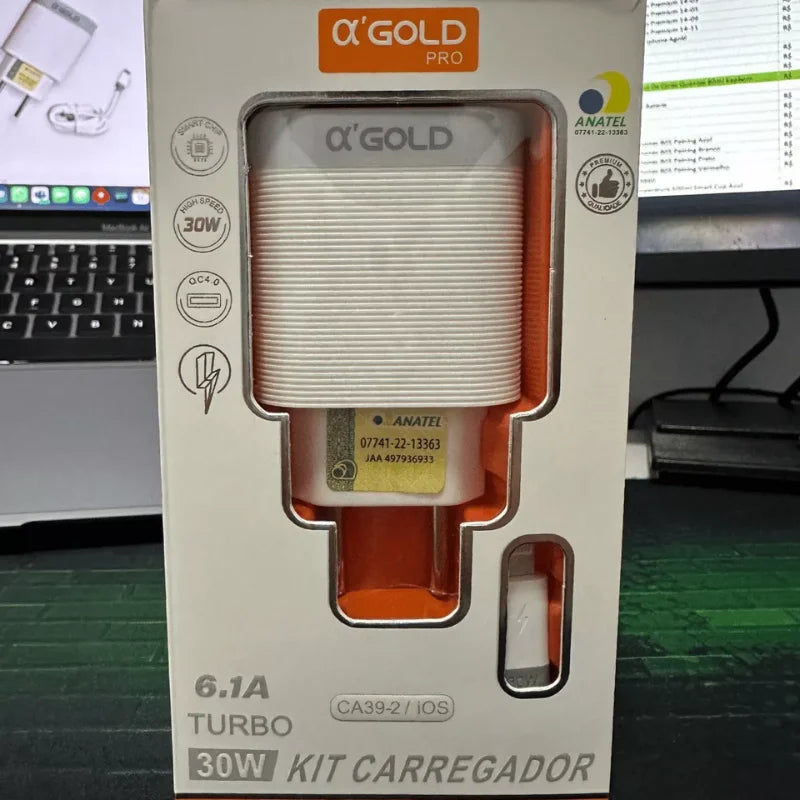 Carregador Turbo V8 PD 30W - Tipo C - Compatível iPhone, Samsung, Xiaomi, Motorola...