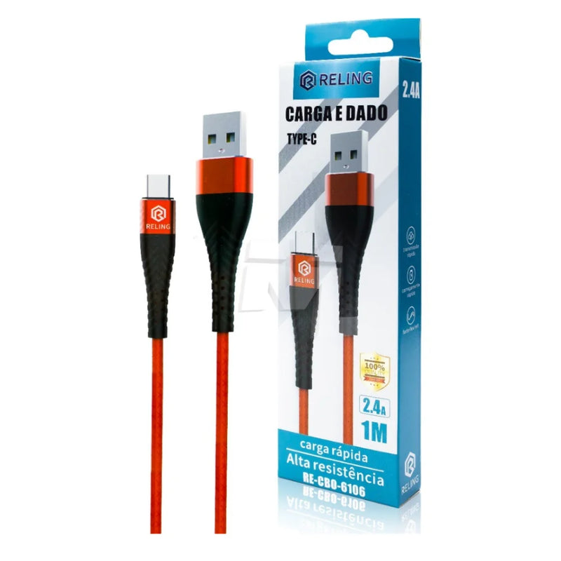 Cabo C USB de Carregamento e Dados 2.4A 1 Metro RE-CBO-6106 - Reling