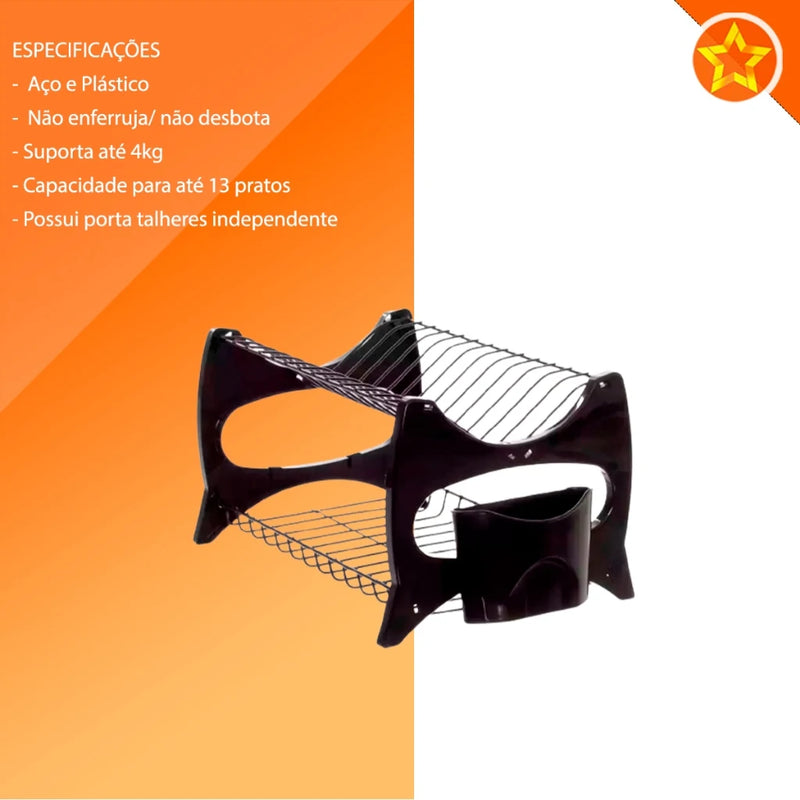 Escorredor de Pratos de Cozinha Copo Duplo Porta de Talheres Verona Steel Metaltru