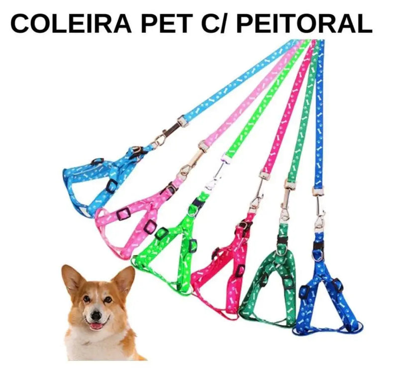 Coleira Guia Peitoral Para Cachorro Gato Ajustável Pet Cão Pequeno Porte。 Largurao da fita: 1.0cm