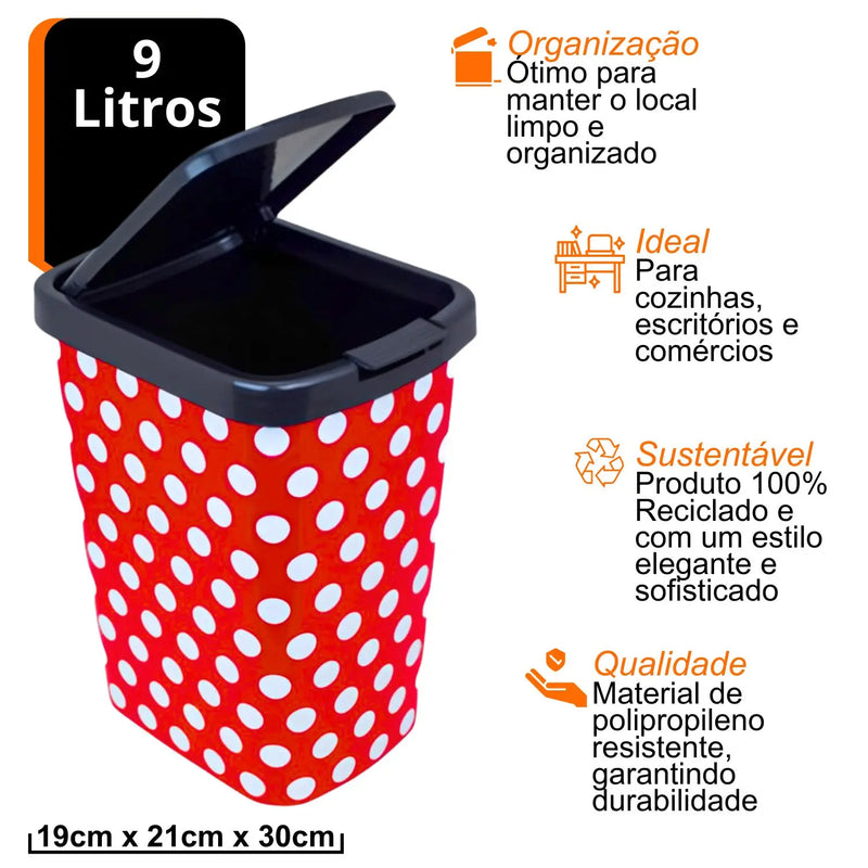 Lixeira de cozinha com tampa Cesta de lixo de banheiro Lixeira de plástico Lixeira de 9 litros Balde de lixo