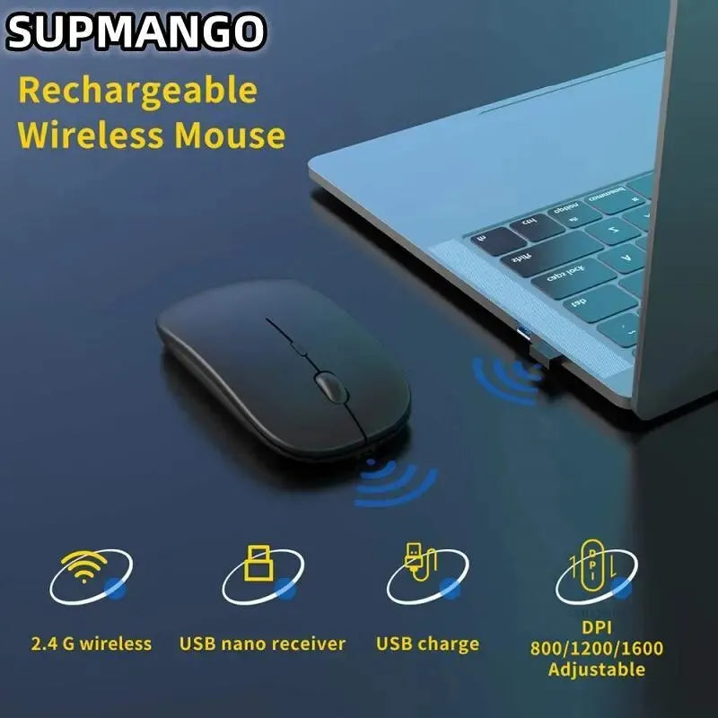 Mouse para jogos sem fio recarregável portátil ergonômico silencioso e mágico adequado para computadores portáteis tablets telefone IPAD