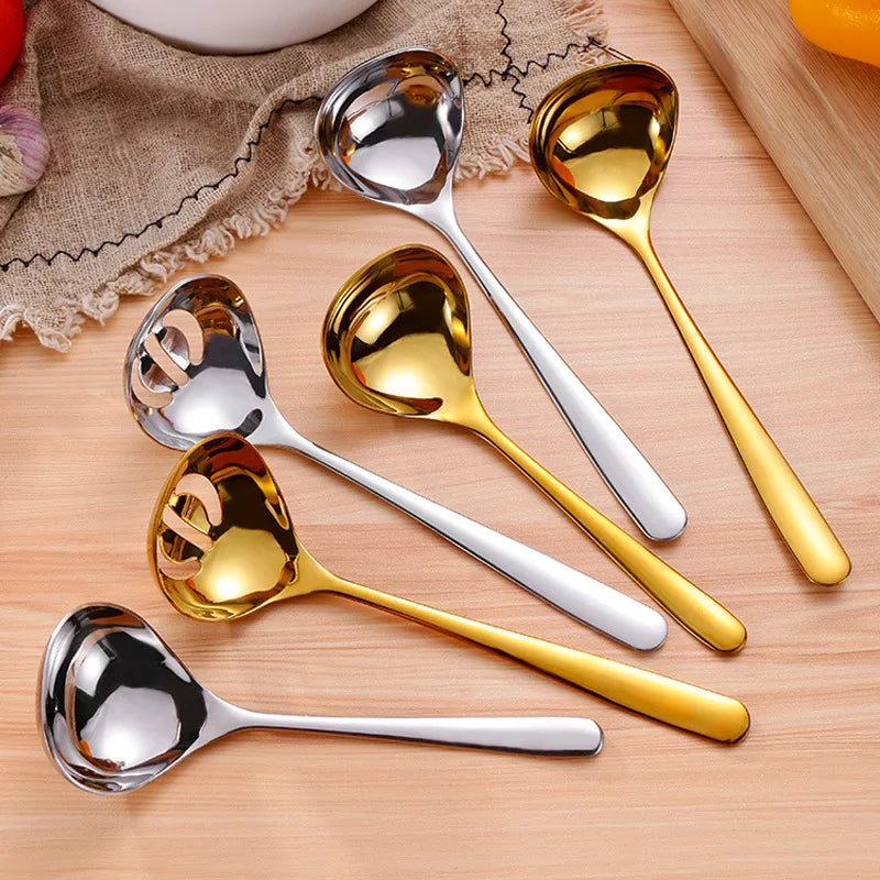 Alça longa Colher de sopa dourada Concha Talheres de cozinha doméstica Colheres de aço inoxidável Colher Coador Utensílios de cozinha Utensílios de cozinha