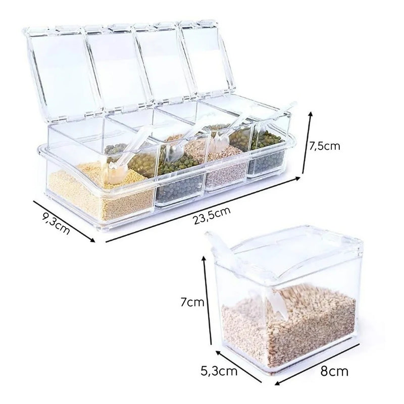 Condimento de Cozinha com Tempero de Acrílico 4 Potes Abs