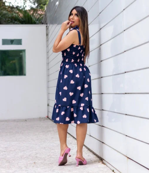 Vestido em viscose moda verão impresso-várias cores