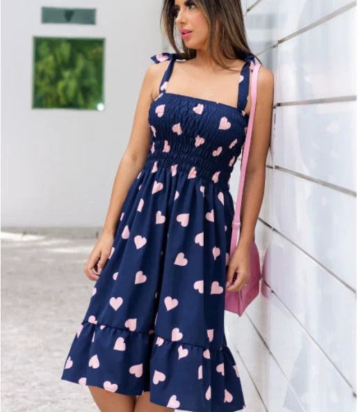 Vestido em viscose moda verão impresso-várias cores