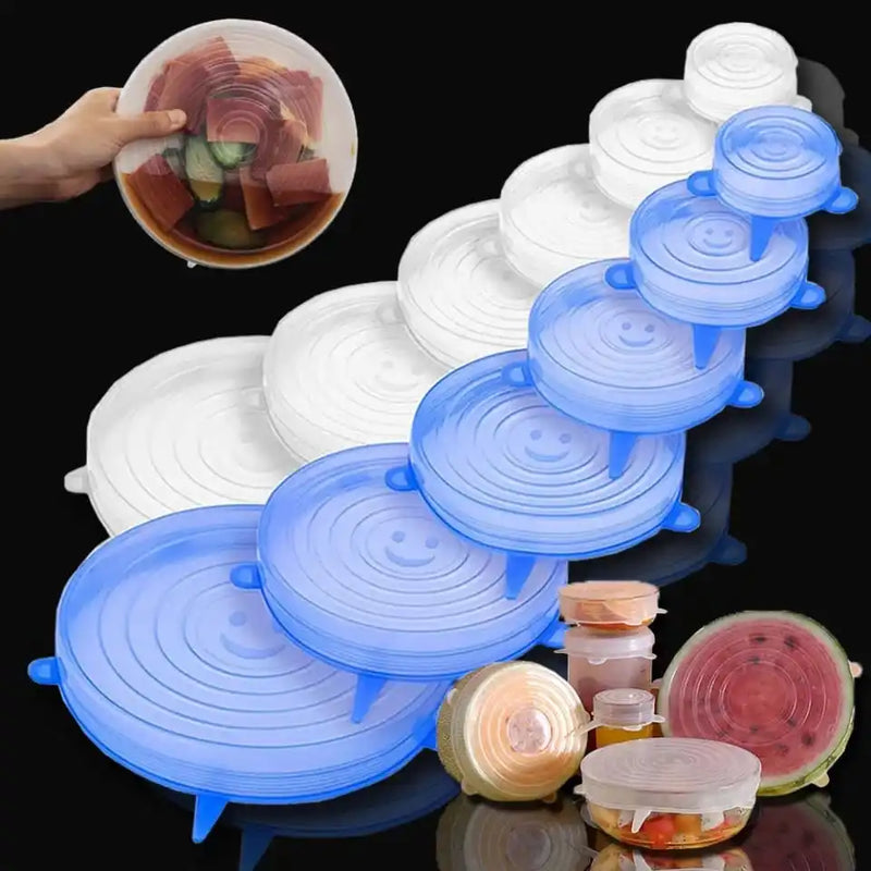 Kit de tampa reutilizável de silicone flexível 6 unidades utensílios de cozinha para casa ajustável para alimentos no micro-ondas