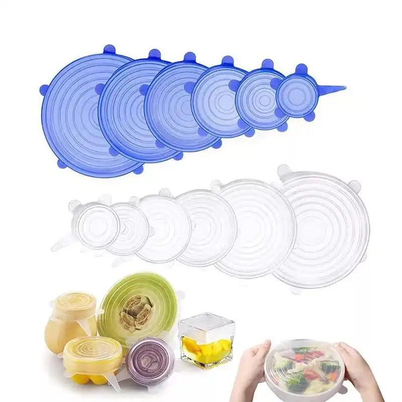 Kit de tampa reutilizável de silicone flexível 6 unidades utensílios de cozinha para casa ajustável para alimentos no micro-ondas